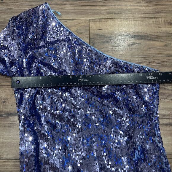 Bardot Purple Blue-Purple Sequin One Shoulder Mini Cocktail Dress XS 2 Sparkly - Picture 5 of 10